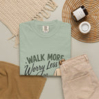 Walk More Worry Less Woman and Dog T-Shirt