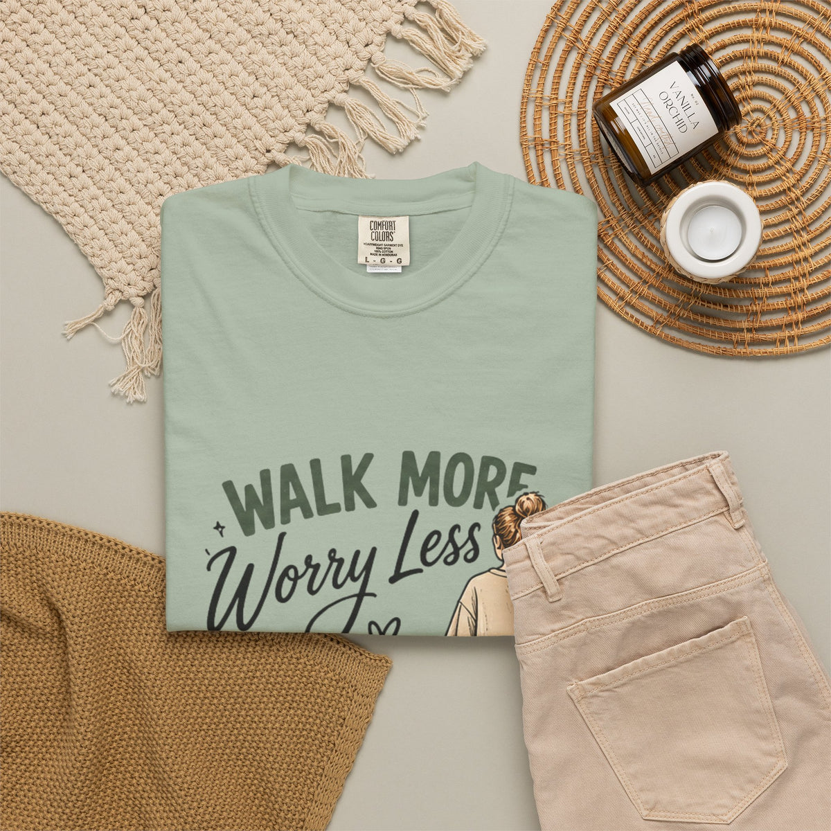 Walk More Worry Less Woman and Dog T-Shirt