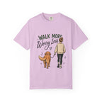 Walk More Worry Less Woman and Dog T-Shirt