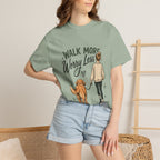 Walk More Worry Less Woman and Dog T-Shirt