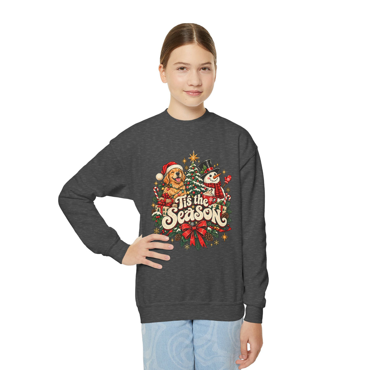 Christmas Tis the Season Graphic Youth Crewneck Sweatshirt